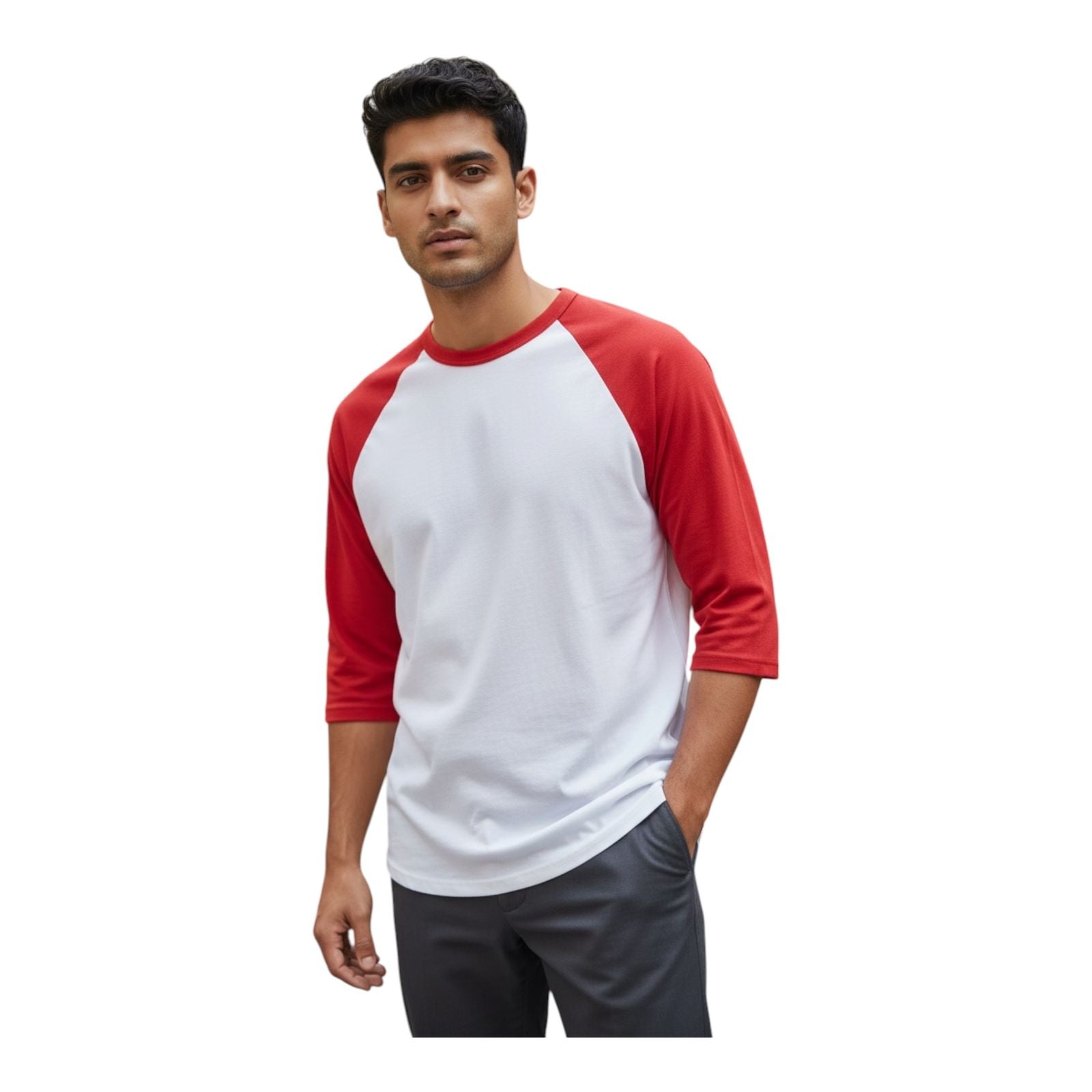 Camiseta ranglan blanco con rojo