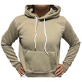 The Beauty Closet beige pullover hoodie with a drawstring hood and front kangaroo pocket worn by a person.