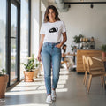 The Beauty Closet white cotton t-shirt with a funny black cat graphic print. Relaxed fit, crew neck.