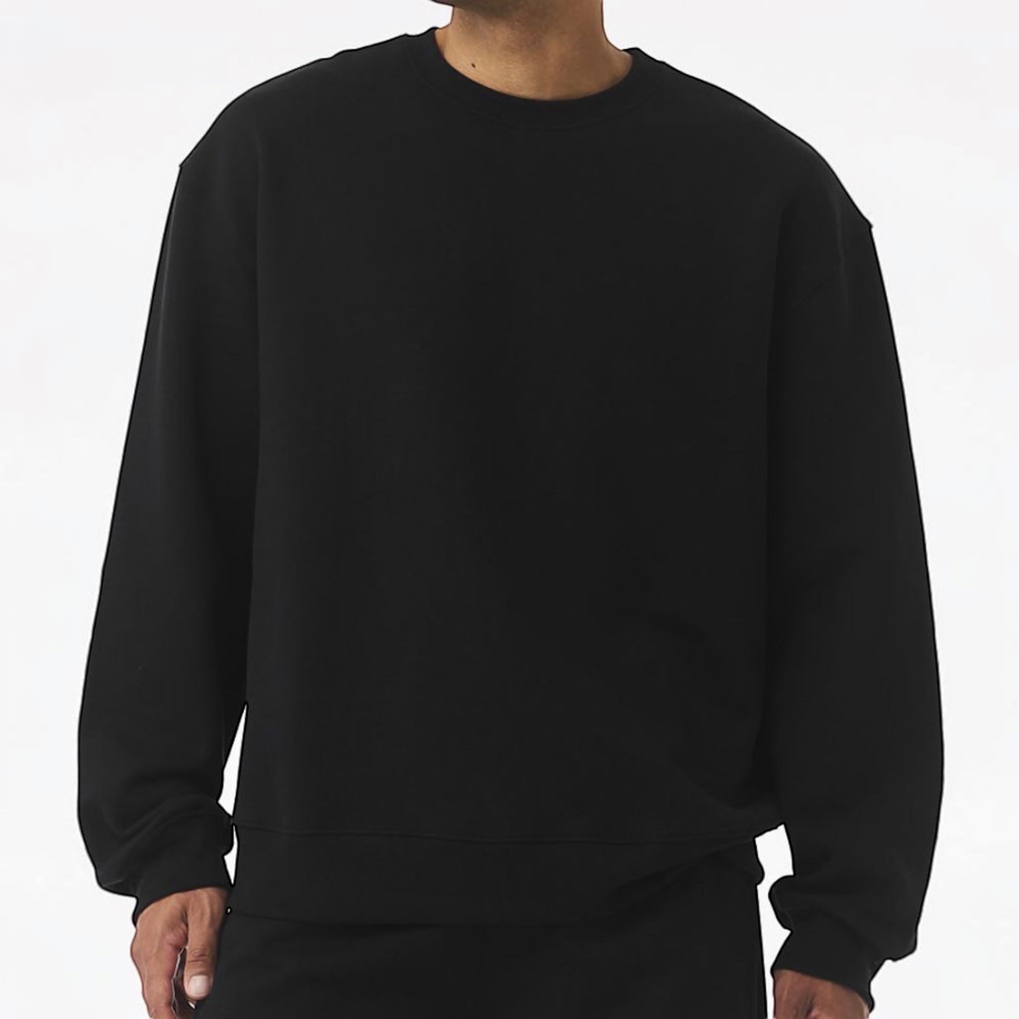 The Beauty Closet black crewneck sweatshirt with long sleeves and a relaxed fit.