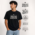 The Beauty Closet black unisex t-shirt featuring a white Generacion 2026 graduation graphic print on a male model.