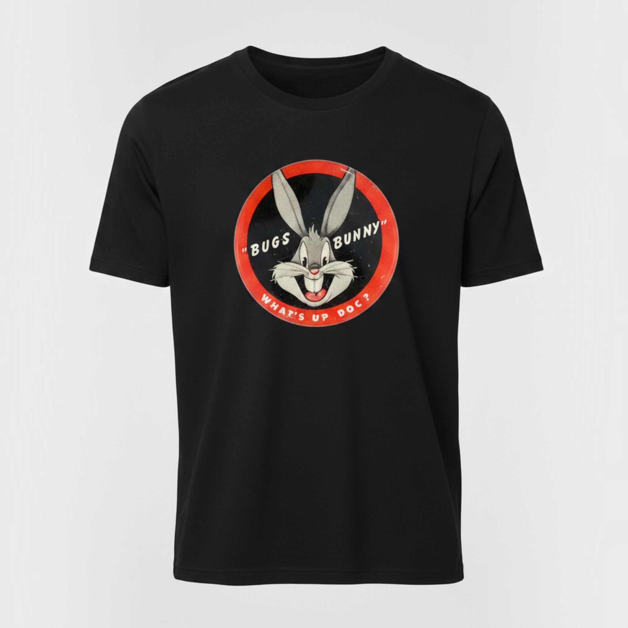 The Beauty Closet black t-shirt featuring a vintage Bugs Bunny graphic with red circular logo and text