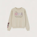 The Beauty Closet cream crewneck sweatshirt with Mama graphic print and heart sleeve details