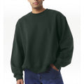 The Beauty Closet unisex dark green fleece crewneck sweatshirt with a relaxed fit worn with blue jeans.