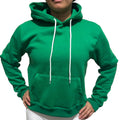 The Beauty Closet bright green pullover hoodie with a drawstring hood and front kangaroo pocket worn by a person.