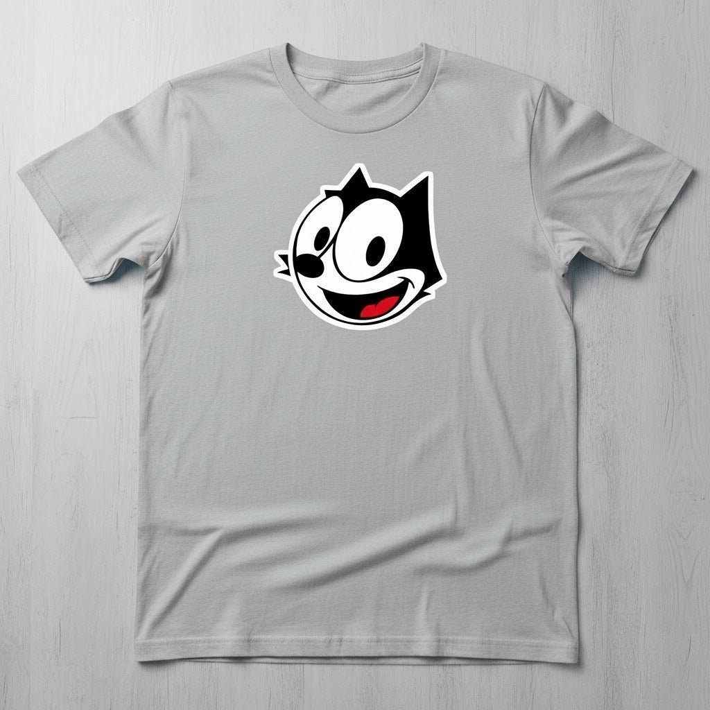 The Beauty Closet grey t-shirt featuring a black and white Felix the Cat embroidered logo on the chest
