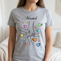 The Beauty Closet grey cotton crewneck t-shirt featuring a Mama graphic with colorful heart illustrations.