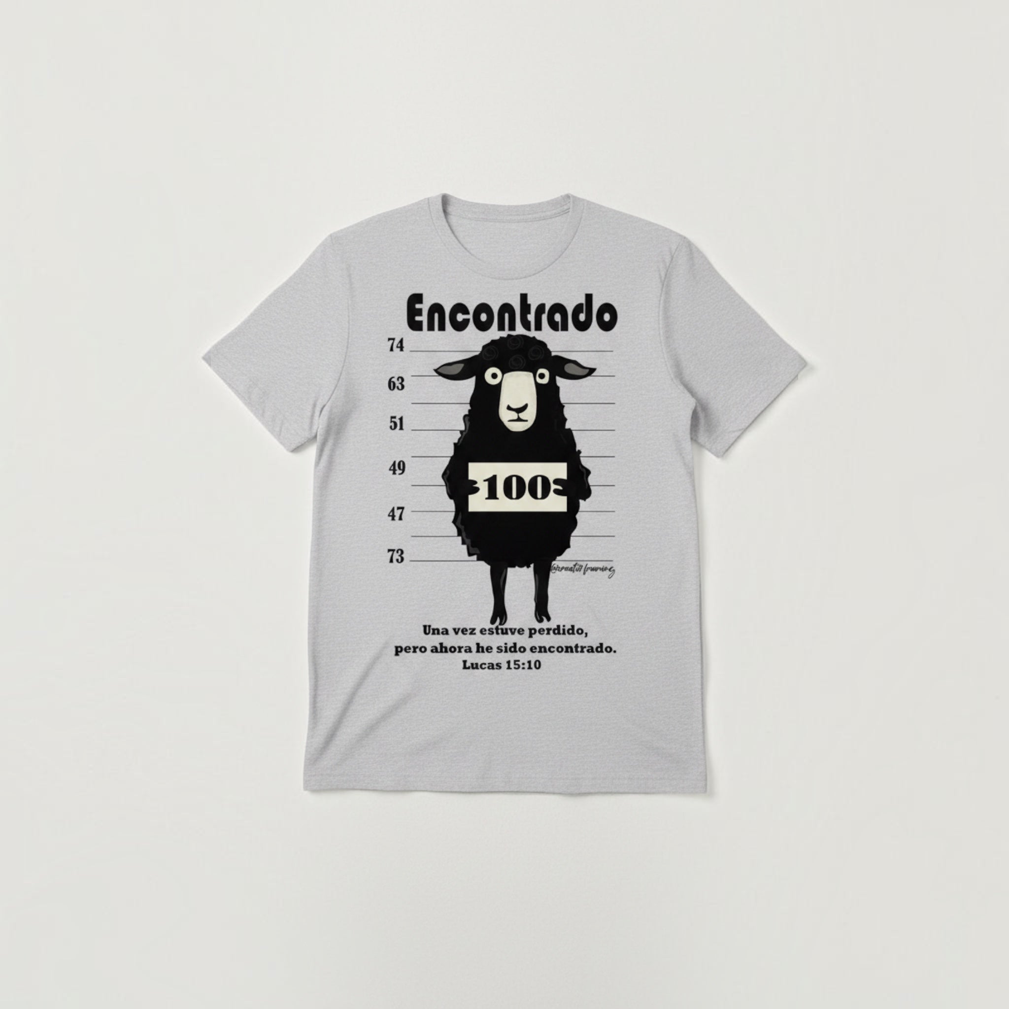 The Beauty Closet grey graphic t-shirt featuring a black sheep mugshot illustration with Spanish text.