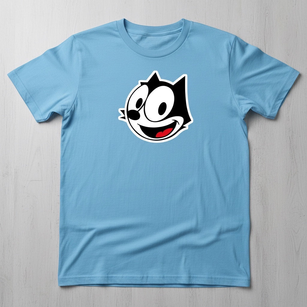 The Beauty Closet light blue t-shirt featuring a black and white Felix the Cat embroidered logo on the chest.