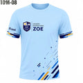 The Beauty Closet light blue short-sleeve sports jersey with Colegio Internacional ZOE logo and geometric accents