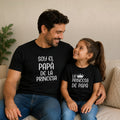 The Beauty Closet matching black cotton t-shirts for father and daughter with white printed text and crown graphic.
