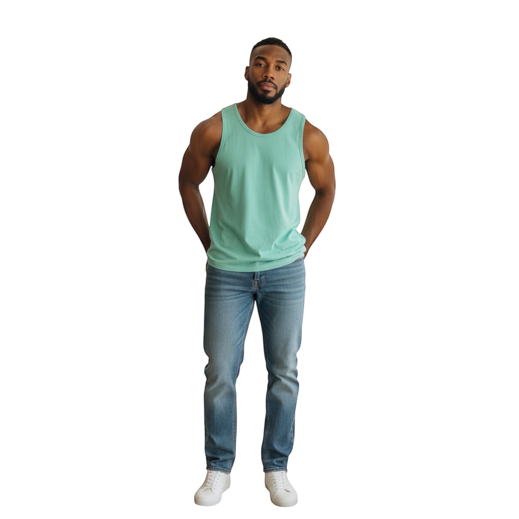 The Beauty Closet mint green sleeveless tank top, soft cotton, relaxed fit, casual wear.