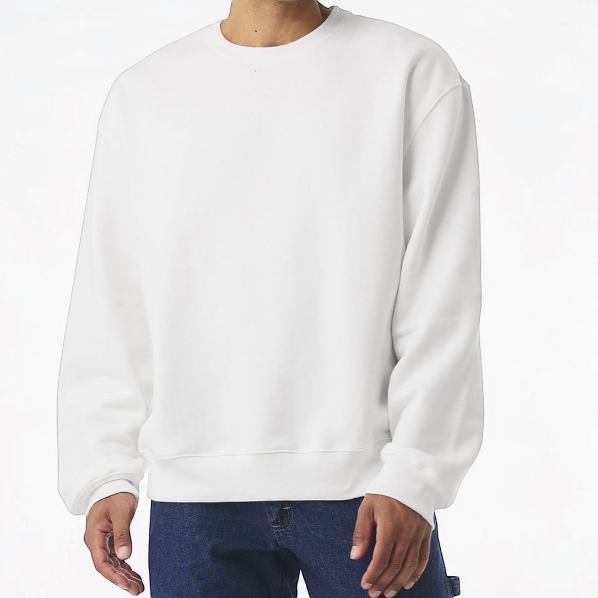 The Beauty Closet white cotton crewneck sweatshirt with relaxed fit and ribbed cuffs and hem.